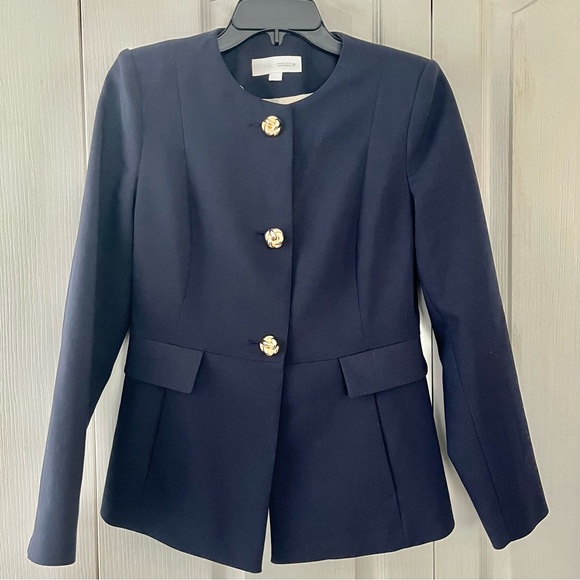 ZARA Women’s Navy Blazer Elegant Classic Fit Gold Knot Buttons Work Sz M - Picture 1 of 6